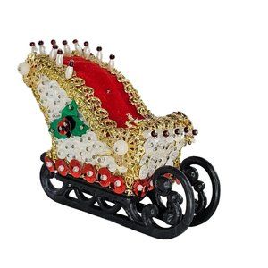 Vintage Push Pin Sled Sleigh Handmade Christmas Decor Holly Red White